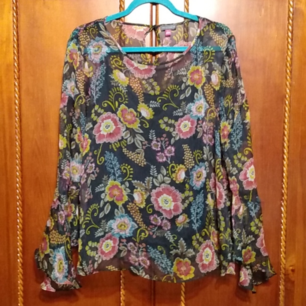 Vince Camuto Large Floral Blouse With Black Slip